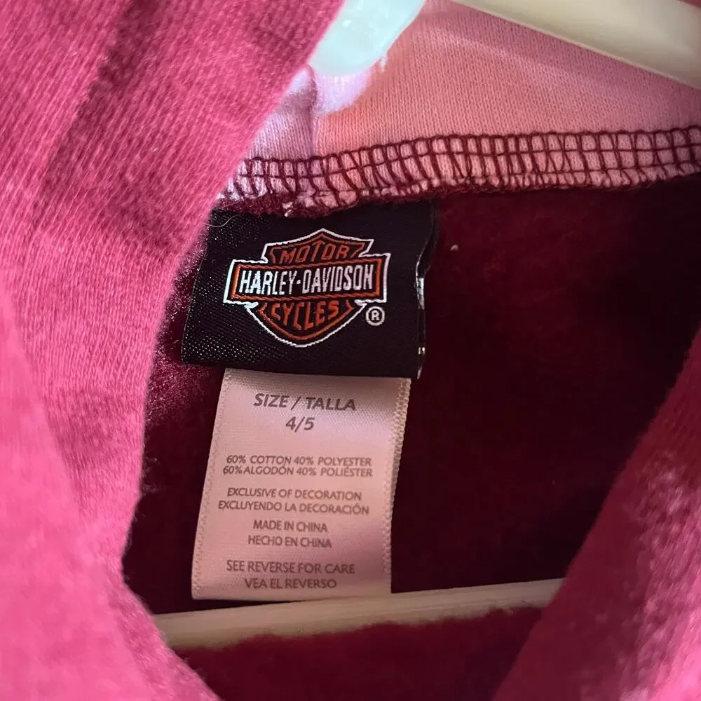Harley Davidson Hoodie‎ Sweatshirt Girls Size 4/5 Red Fleece Pullover Casual